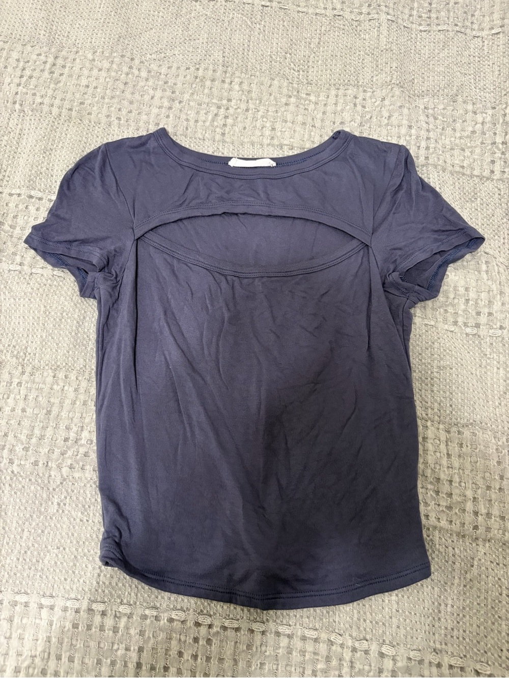 Women's Navy Short Sleeve Cutout Top
